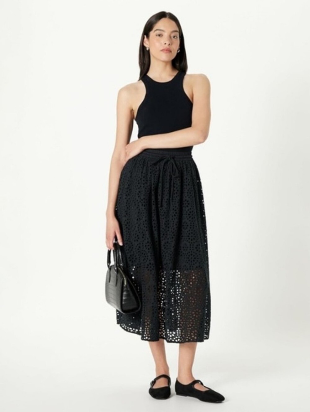 The Drop Chic Black Eyelet Giorgi Lace Full Skirt NWT Size: M